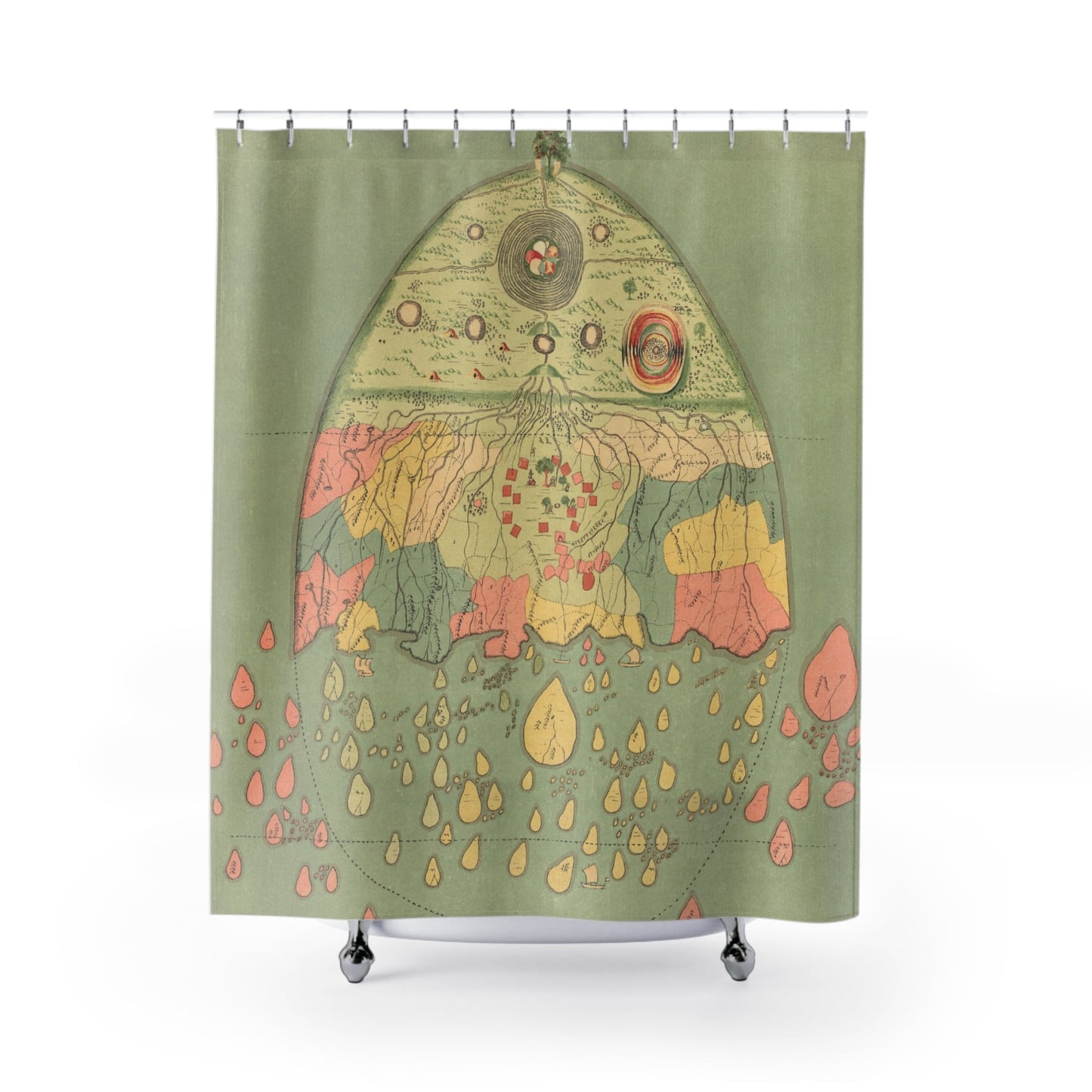 Ancient Drawing of the Earth Shower Curtain with artistic map design, historical bathroom decor featuring classic earth drawings.