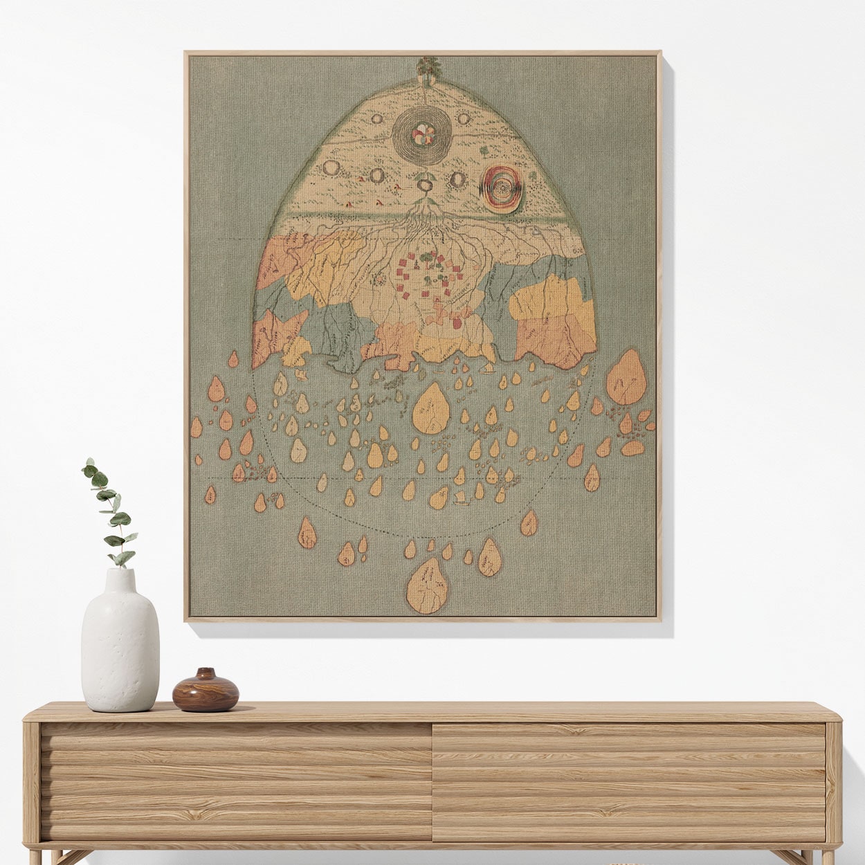 Aincent Drawing of the Earth Woven Blanket Woven Blanket Hanging on a Wall as Framed Wall Art
