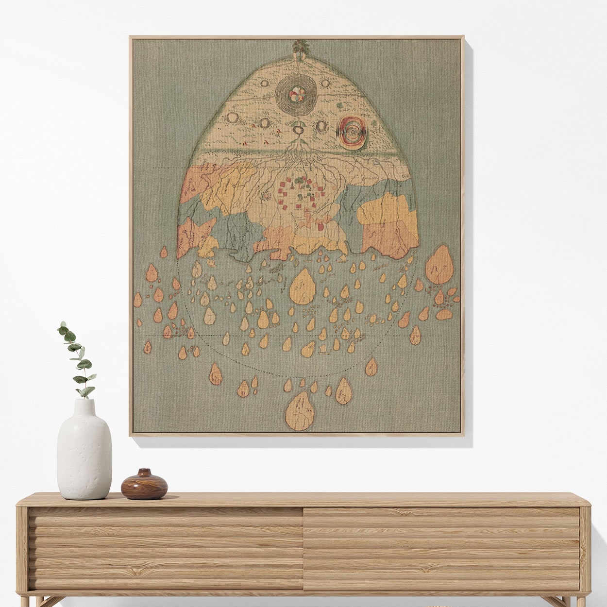 Aincent Drawing of the Earth Woven Blanket Hanging on a Wall as Framed Wall Art