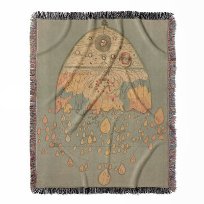 Ancient Drawing of the Earth woven throw blanket, made of 100% cotton, providing a soft and cozy texture with an artistic map theme for home decor.