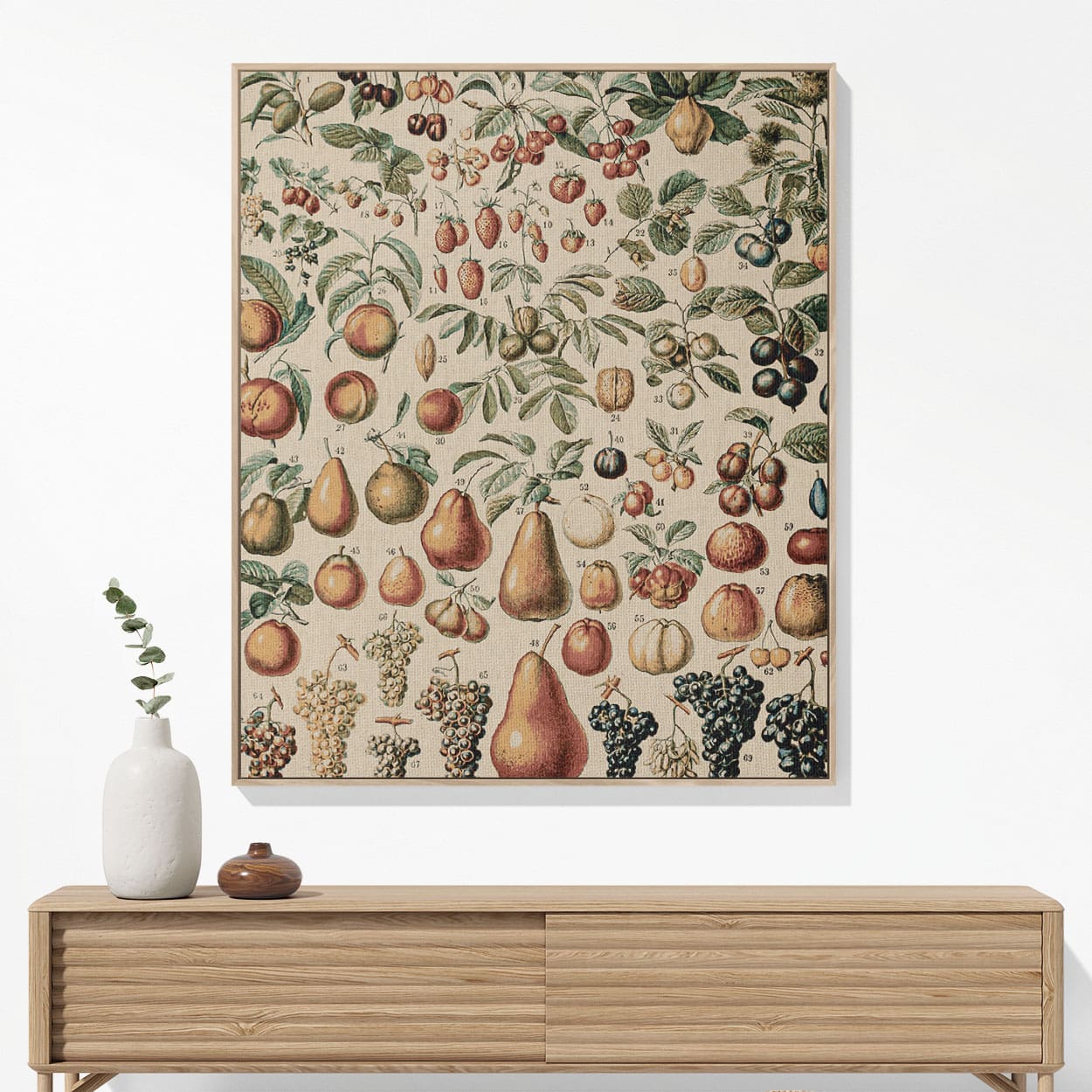 All Sorts of Fruits Woven Blanket Hanging on a Wall as Framed Wall Art