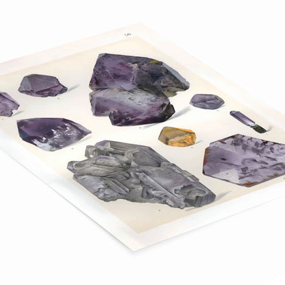Amethyst Gemstones Art Print Laying Flat on a White Background