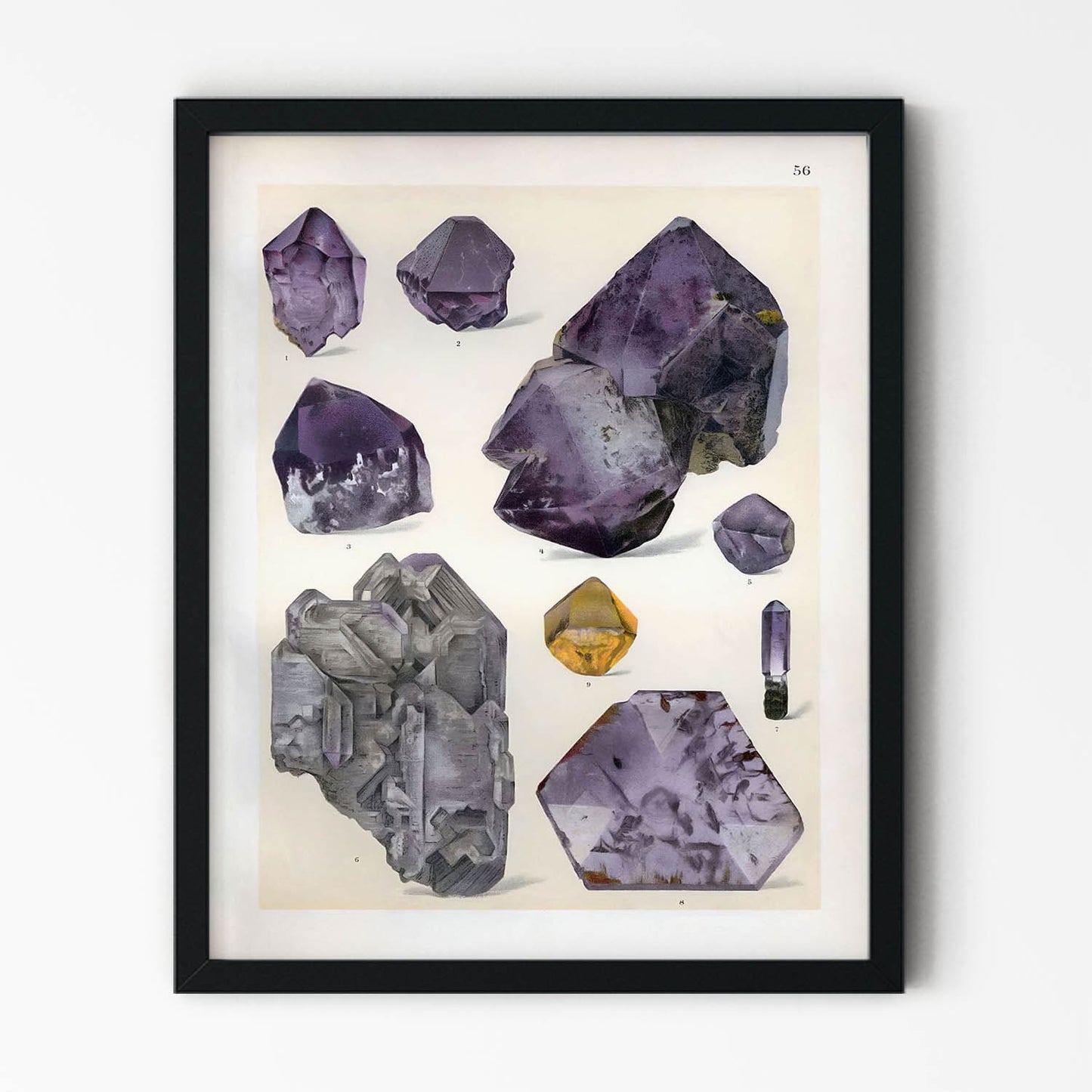 Amethyst Gemstones Art Print in Black Picture Frame