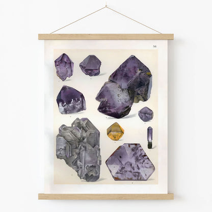Amethyst Gemstones Art Print in Wood Hanger Frame on Wall