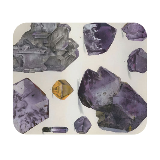 Amethyst Gemstones Mouse Pad with purple crystals art, desk and office decor showcasing elegant amethyst designs.