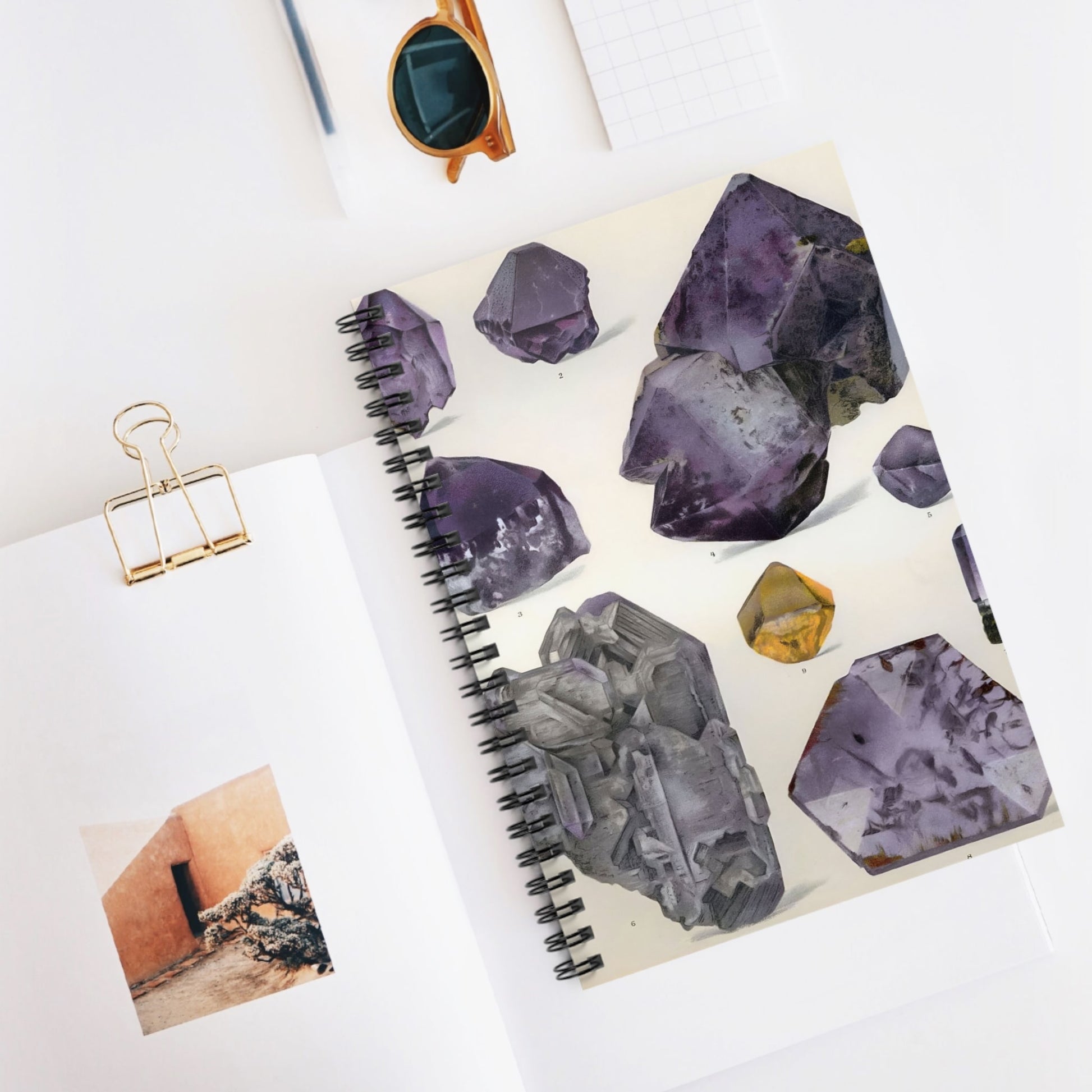 Amethyst Gemstones Spiral Notebook Displayed on Desk