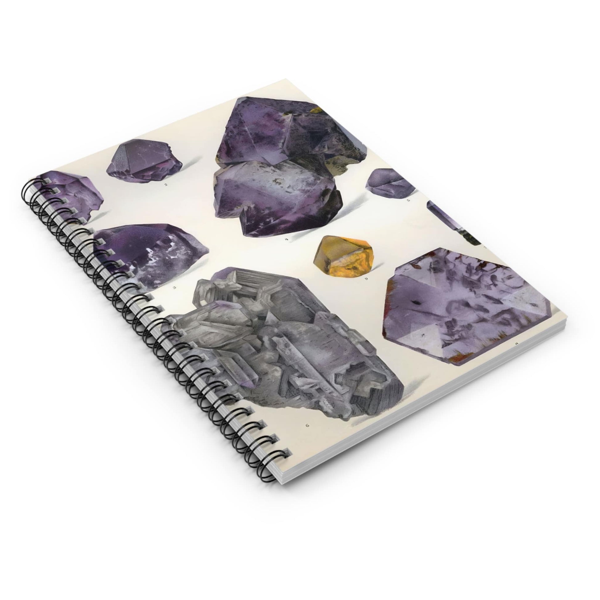 Amethyst Gemstones Spiral Notebook Laying Flat on White Surface