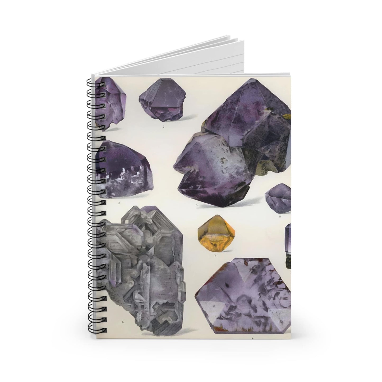 Amethyst Gemstones Spiral Notebook Standing up on White Desk