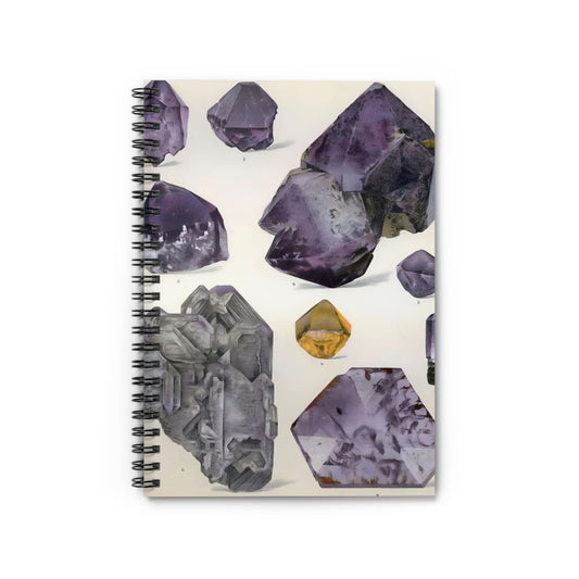 Amethyst Gemstones Notebook with purple crystals cover, perfect for journaling and planning, featuring stunning amethyst crystal illustrations.