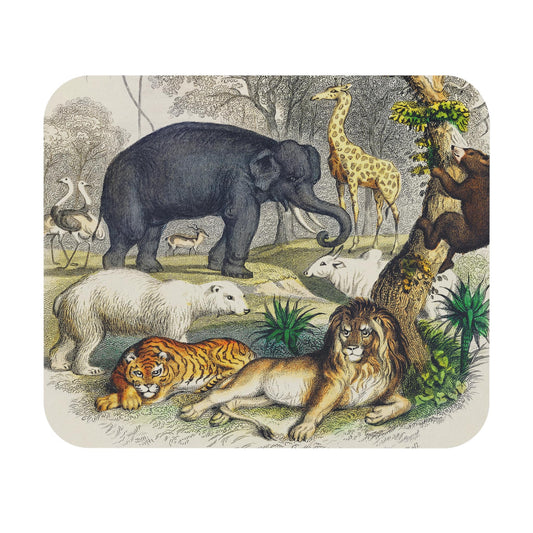 Animal Book Cover Mouse Pad with nature drawing art, desk and office decor showcasing detailed animal illustrations.