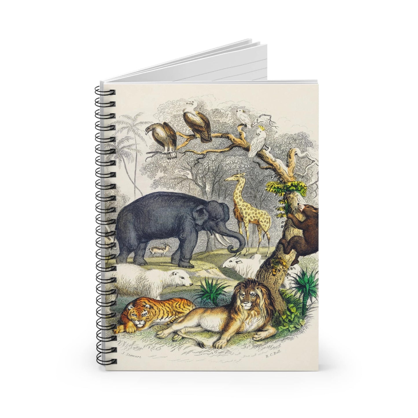 Animal Book Cover Spiral Notebook Standing up on White Desk