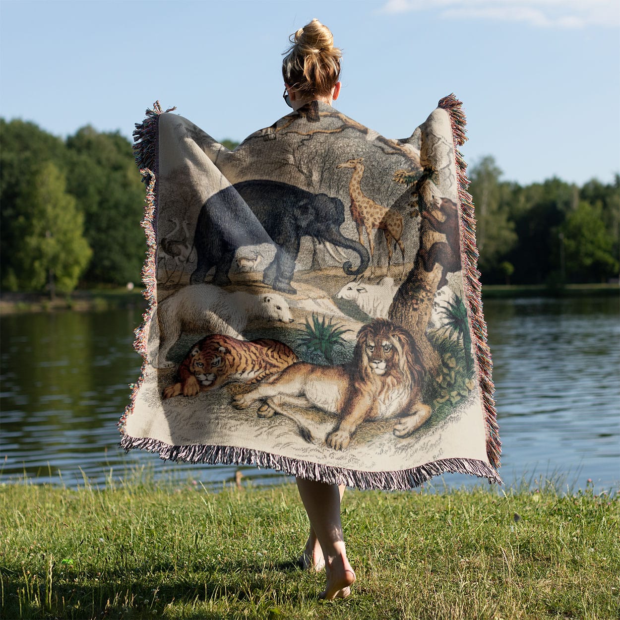 Animal Book Cover Held on a Woman's Back Outside