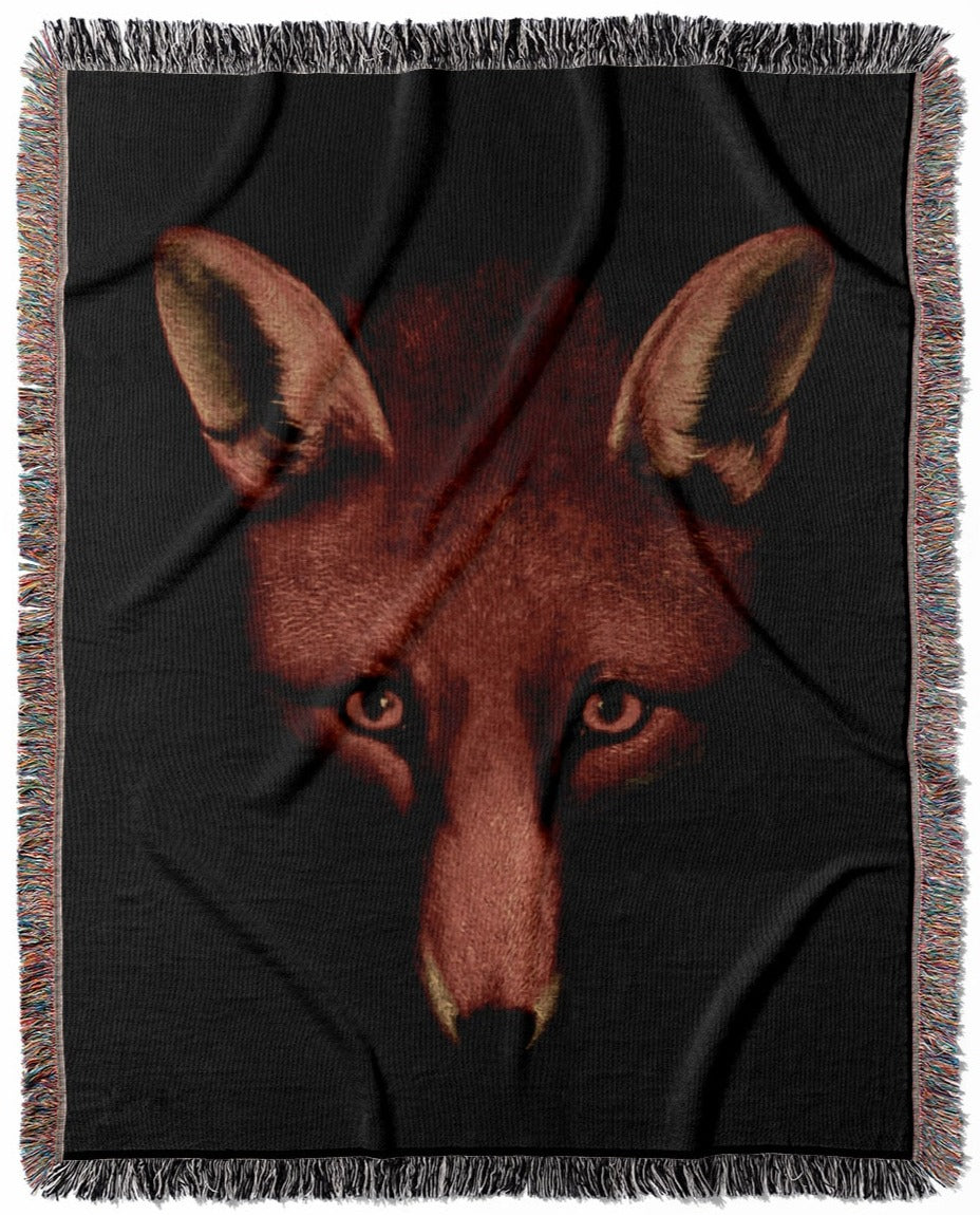 Red Fox woven throw blanket, crafted from 100% cotton, offering a soft and cozy texture with a Reynard the Fox theme for home decor.