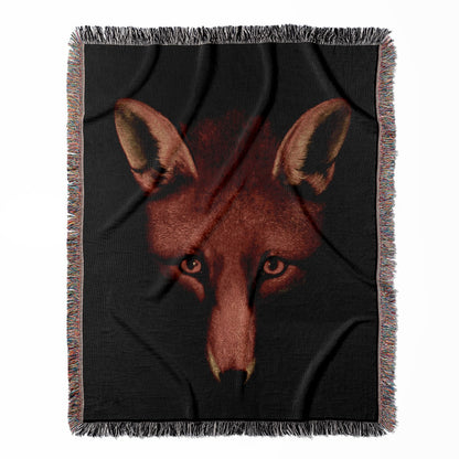 Red Fox woven throw blanket, crafted from 100% cotton, offering a soft and cozy texture with a Reynard the Fox theme for home decor.