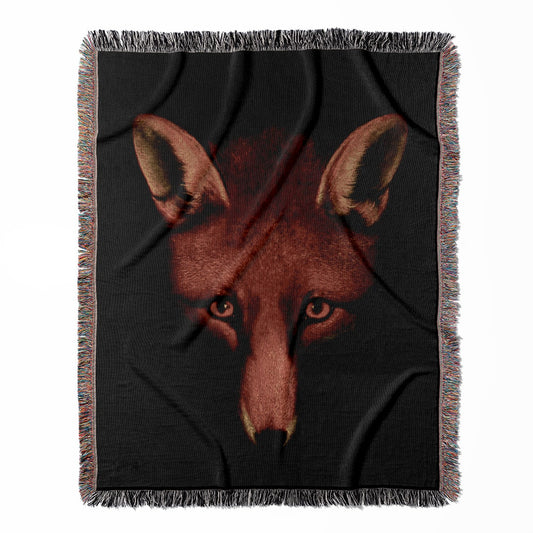 Red Fox woven throw blanket, crafted from 100% cotton, offering a soft and cozy texture with a Reynard the Fox theme for home decor.