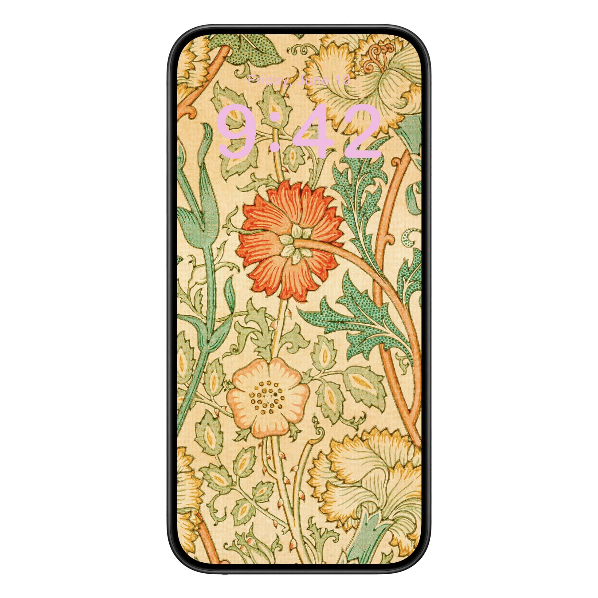 Antique Floral Pattern Phone Wallpaper Pink Text