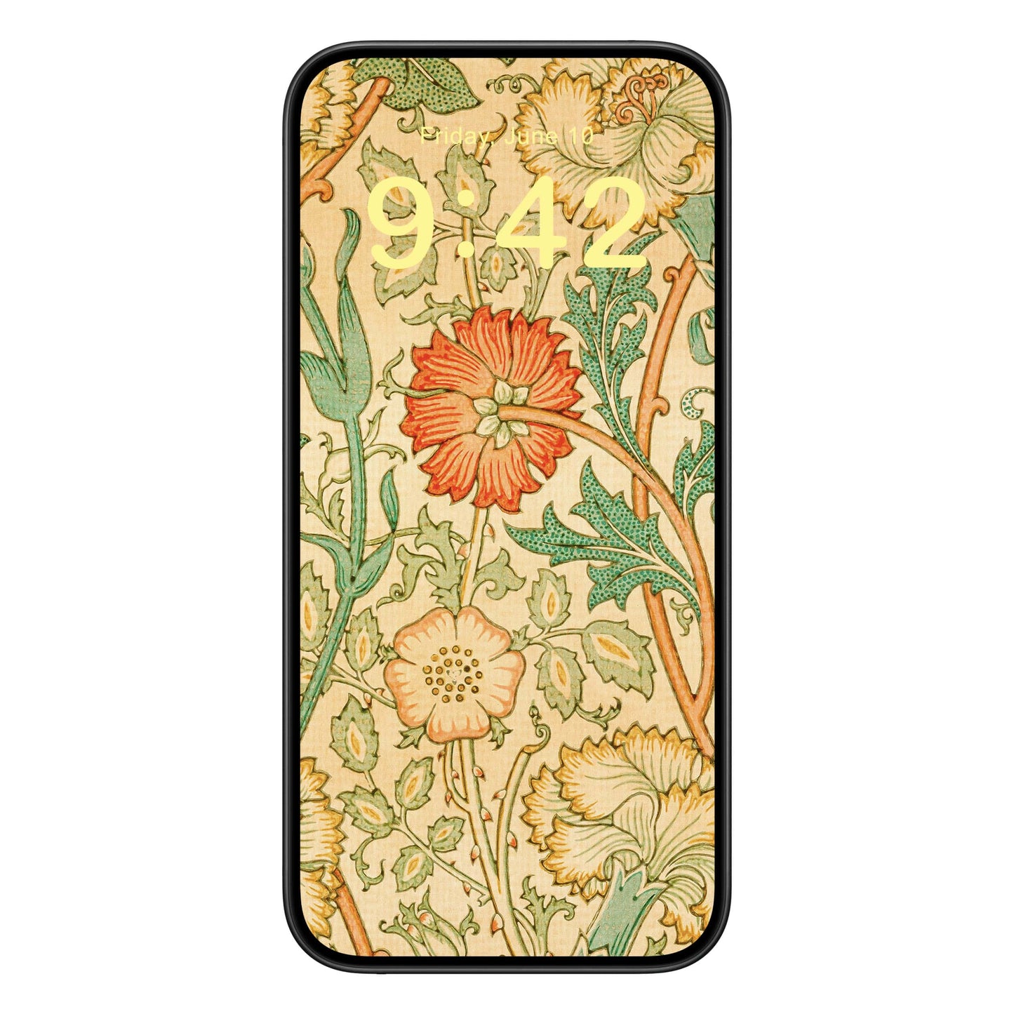 Antique Floral Pattern Phone Wallpaper Yellow Text
