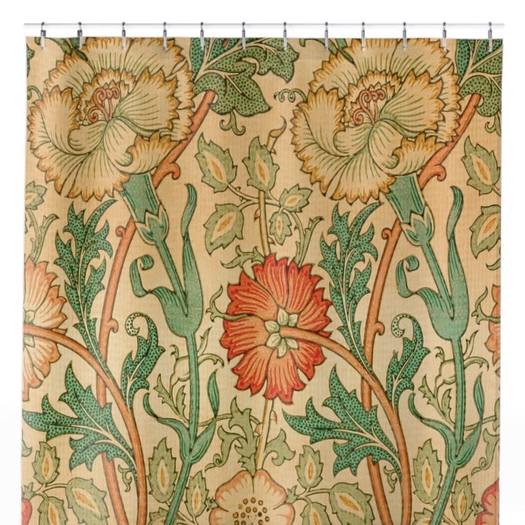 Antique Floral Pattern Shower Curtain Close Up, Botanical Shower Curtains