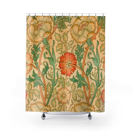 Antique Floral Pattern Shower Curtain with William Morris design, classic bathroom decor featuring Morris's iconic floral patterns.