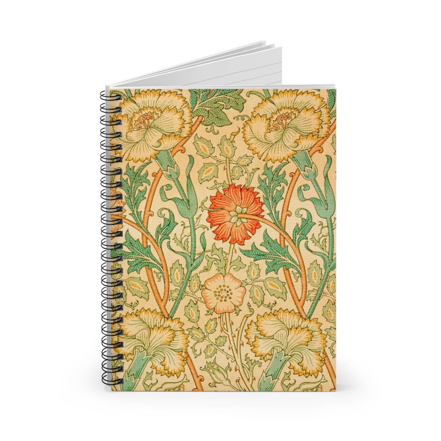 Antique Floral Pattern Spiral Notebook Standing up on White Desk
