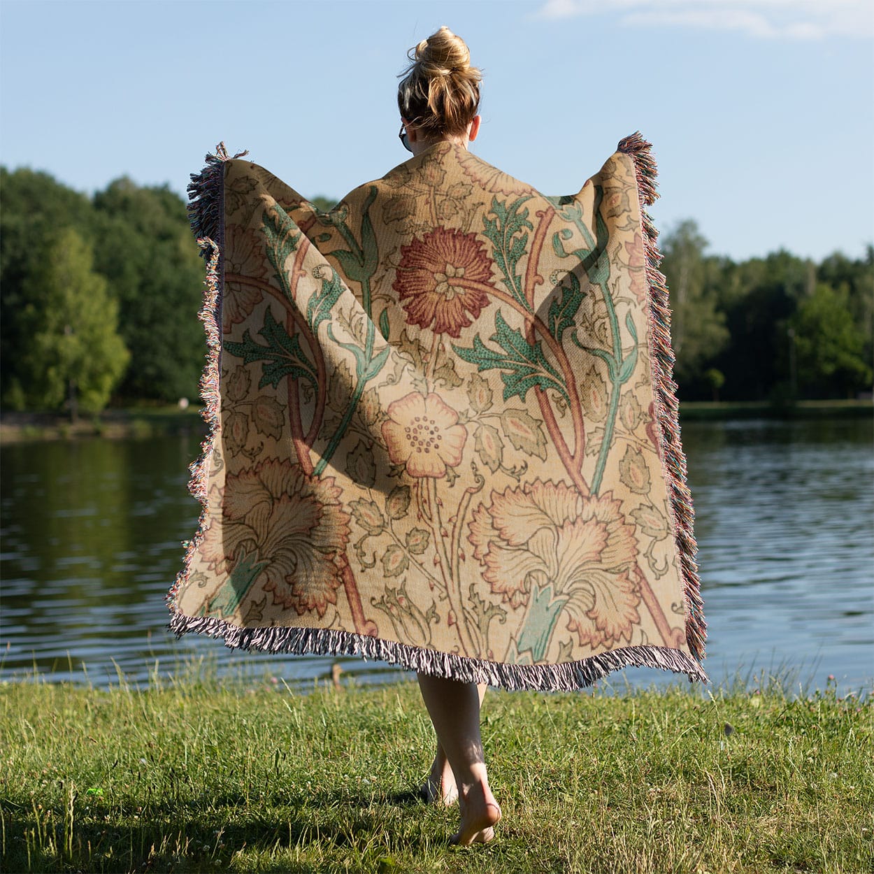 Antique Floral Pattern Held on a Woman's Back Outside