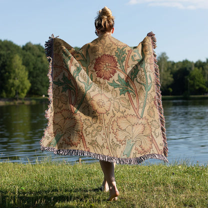 Antique Floral Pattern Held on a Woman's Back Outside