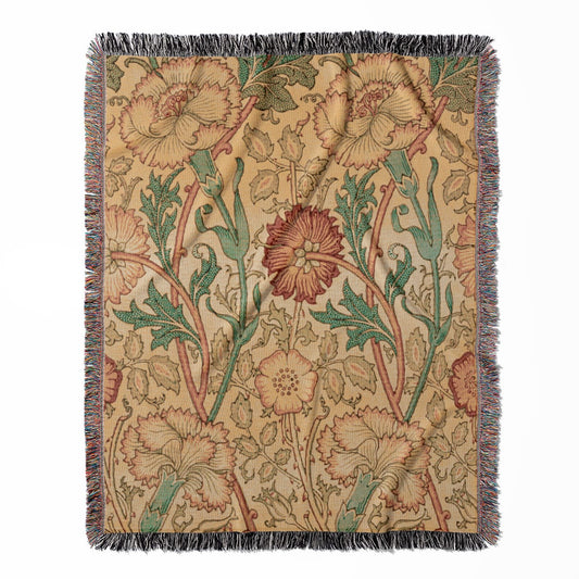 Antique Floral Pattern woven throw blanket, crafted from 100% cotton, delivering a soft and cozy texture with a William Morris design for home decor.
