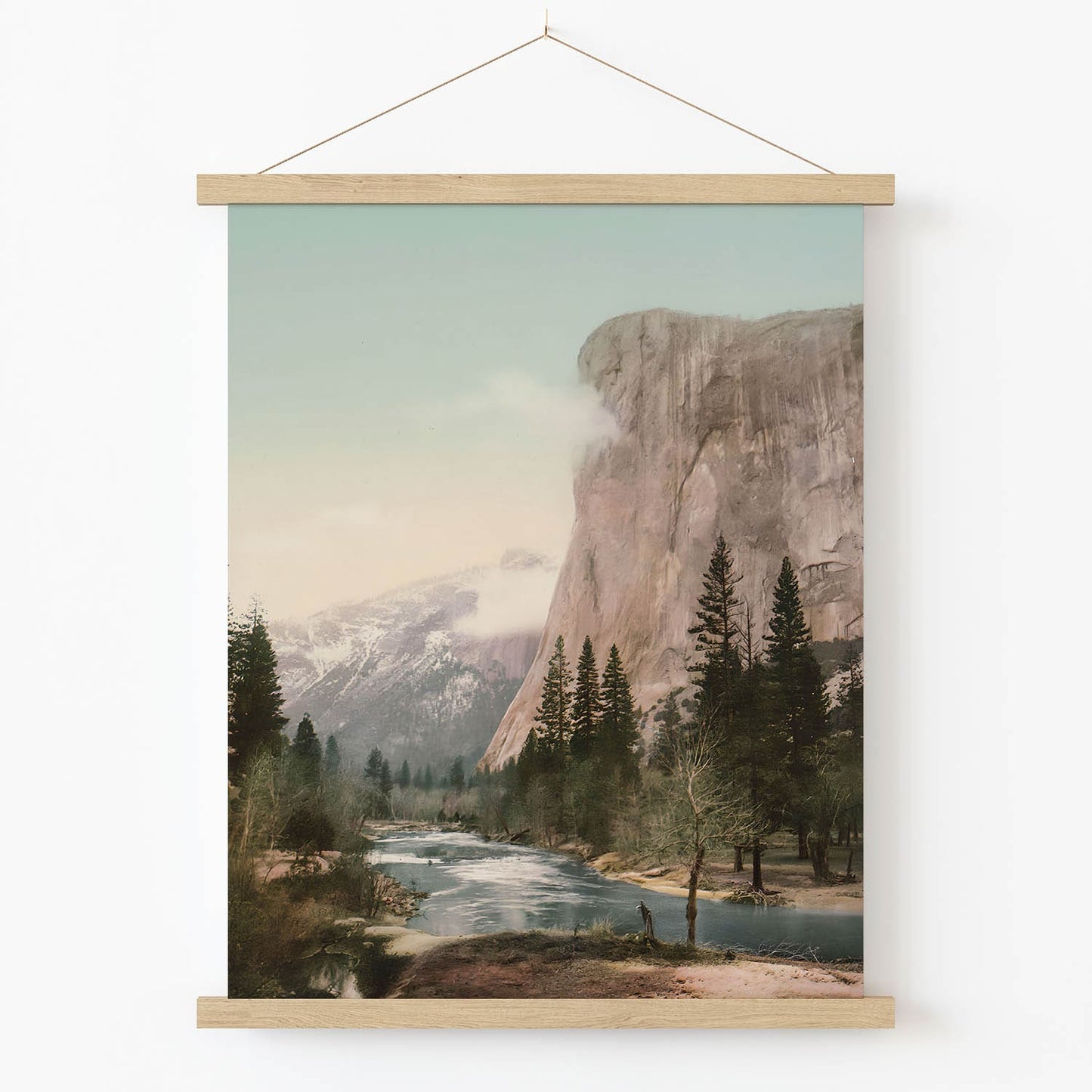 Antique National Park Art Print in Wood Hanger Frame on Wall