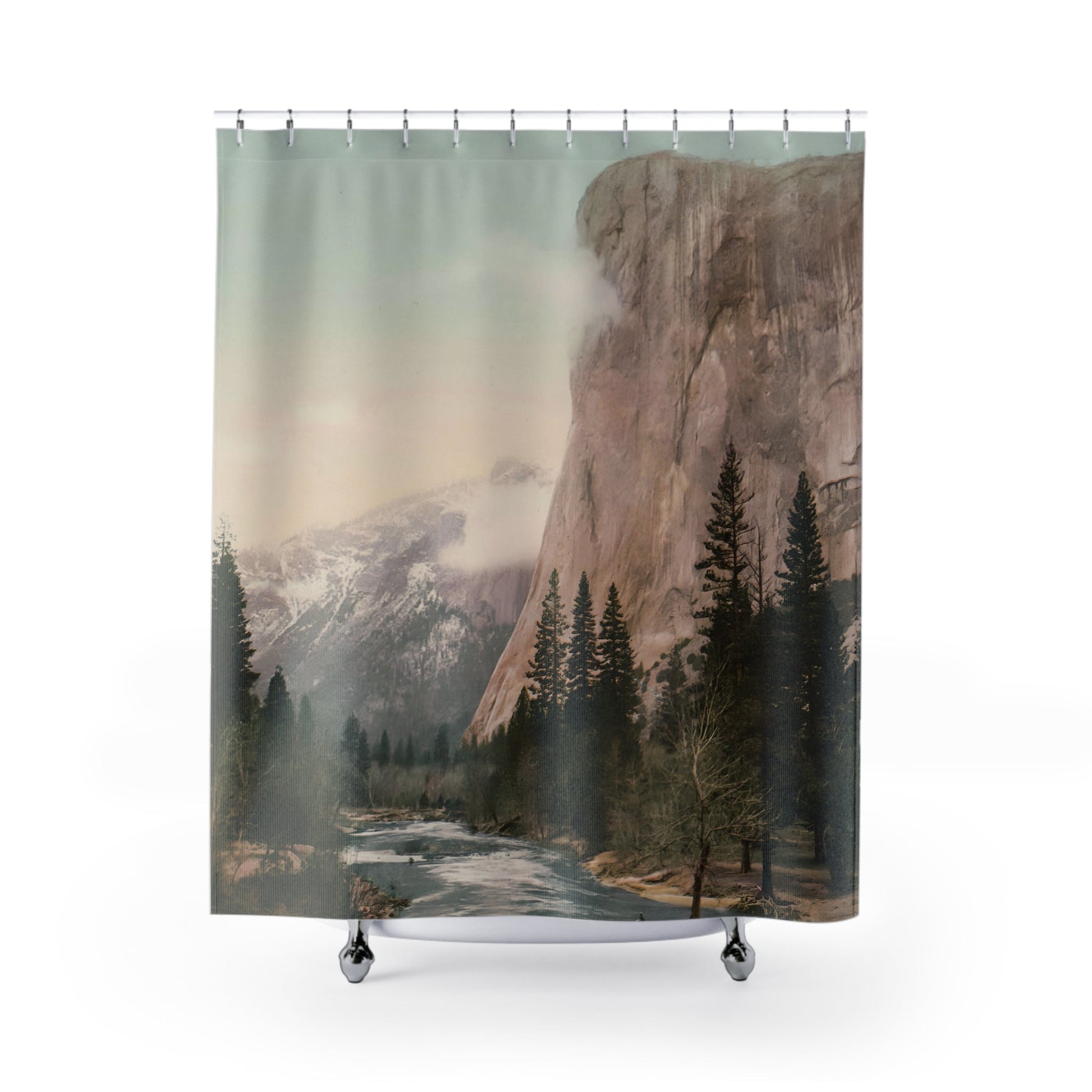 Antique National Park Shower Curtain with El Capitan Yosemite design, nature-inspired bathroom decor featuring iconic Yosemite scenes.