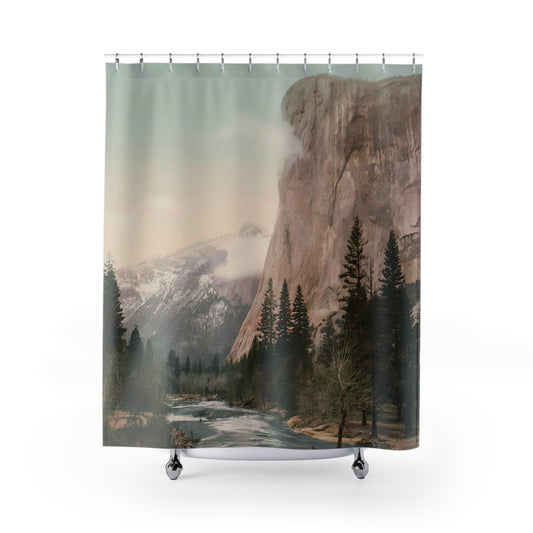 Antique National Park Shower Curtain with El Capitan Yosemite design, nature-inspired bathroom decor featuring iconic Yosemite scenes.