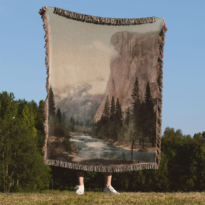 Antique National Park Woven Blanket Held Up Outside