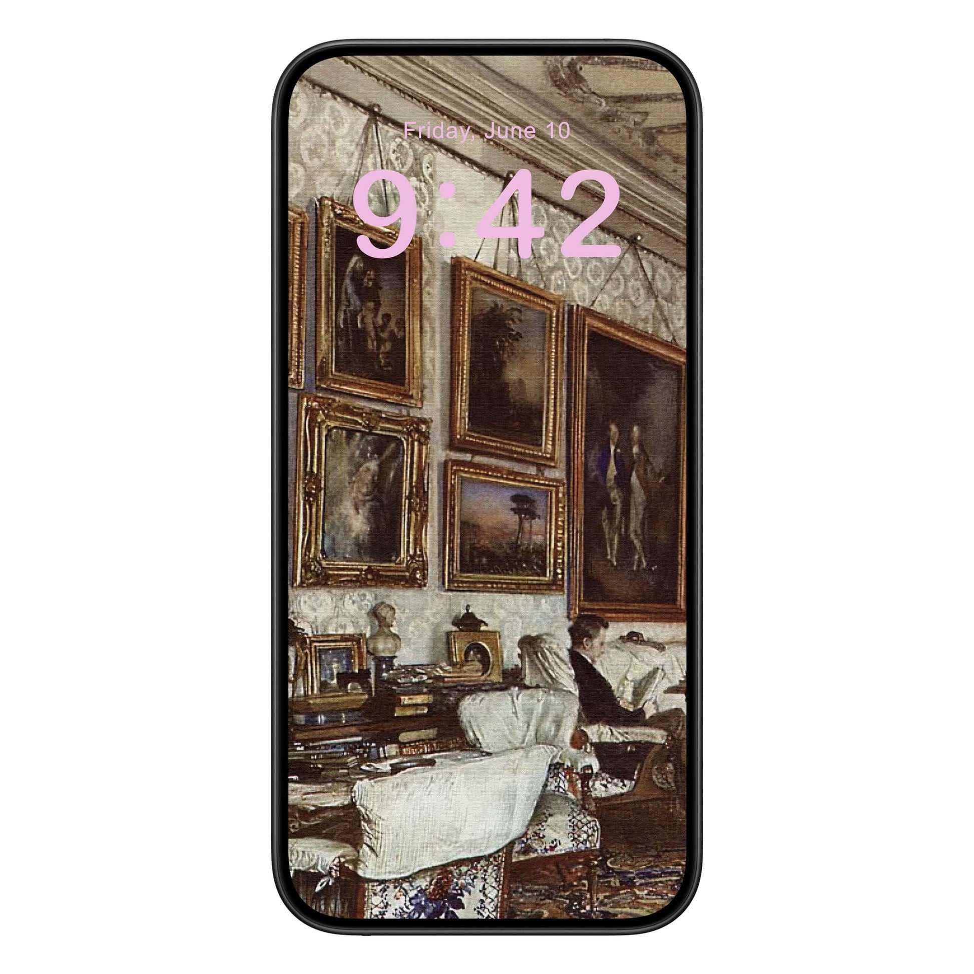 Antique Painting Phone Wallpaper Pink Text