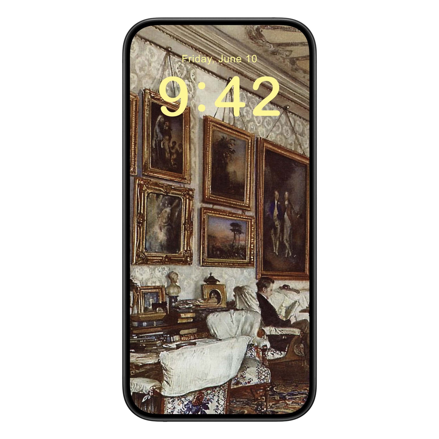 Antique Painting Phone Wallpaper Yellow Text