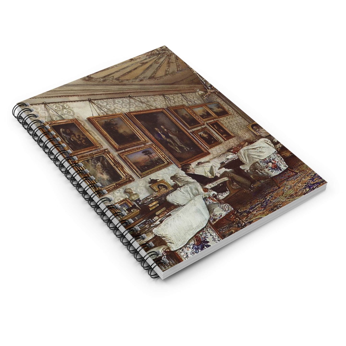 Antique Painting Spiral Notebook Laying Flat on White Surface