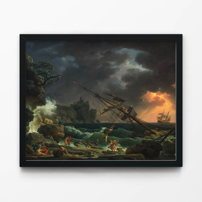 Antique Sea Painting Art Print in Black Picture Frame
