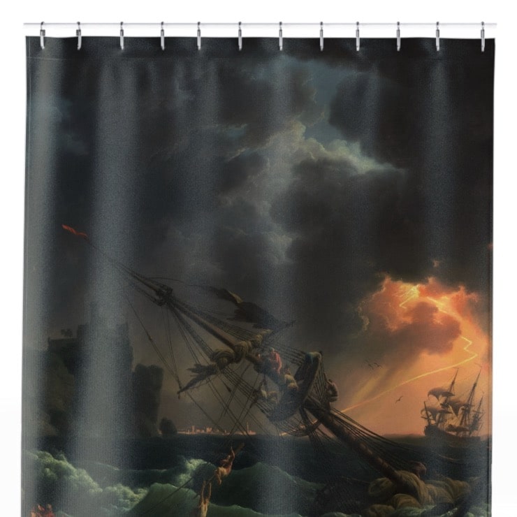 Antique Sea Painting Shower Curtain Close Up, Seascapes Shower Curtains