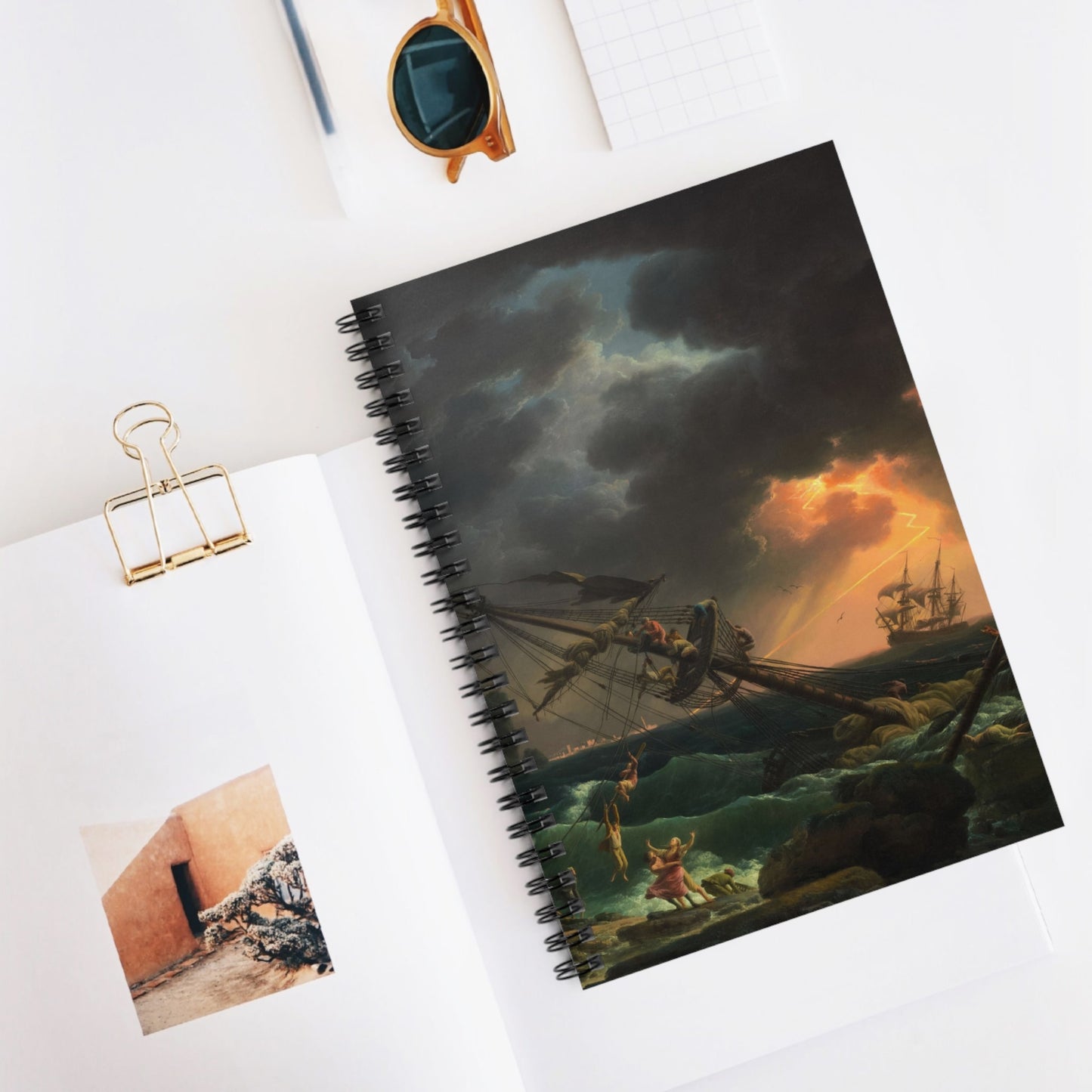 Antique Sea Painting Spiral Notebook Displayed on Desk