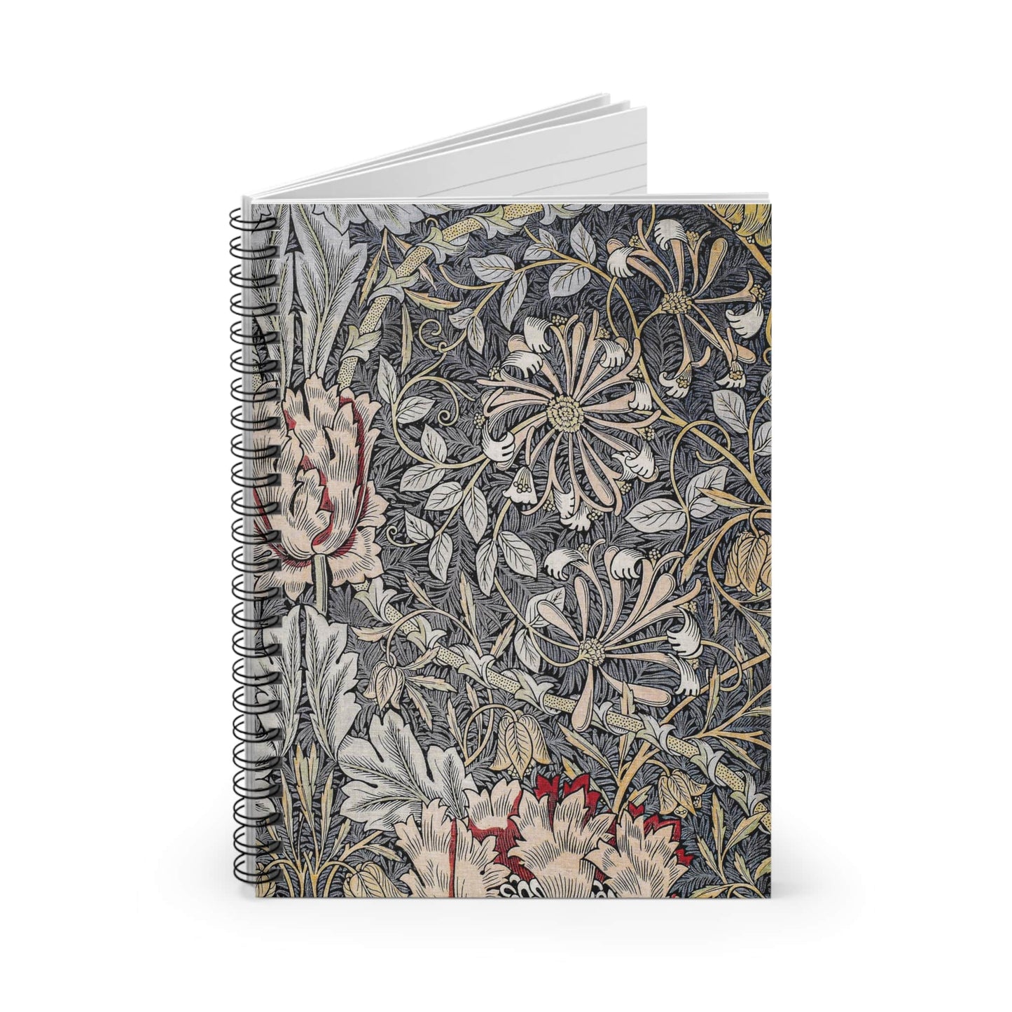 Antique Wallpaper Spiral Notebook Standing up on White Desk