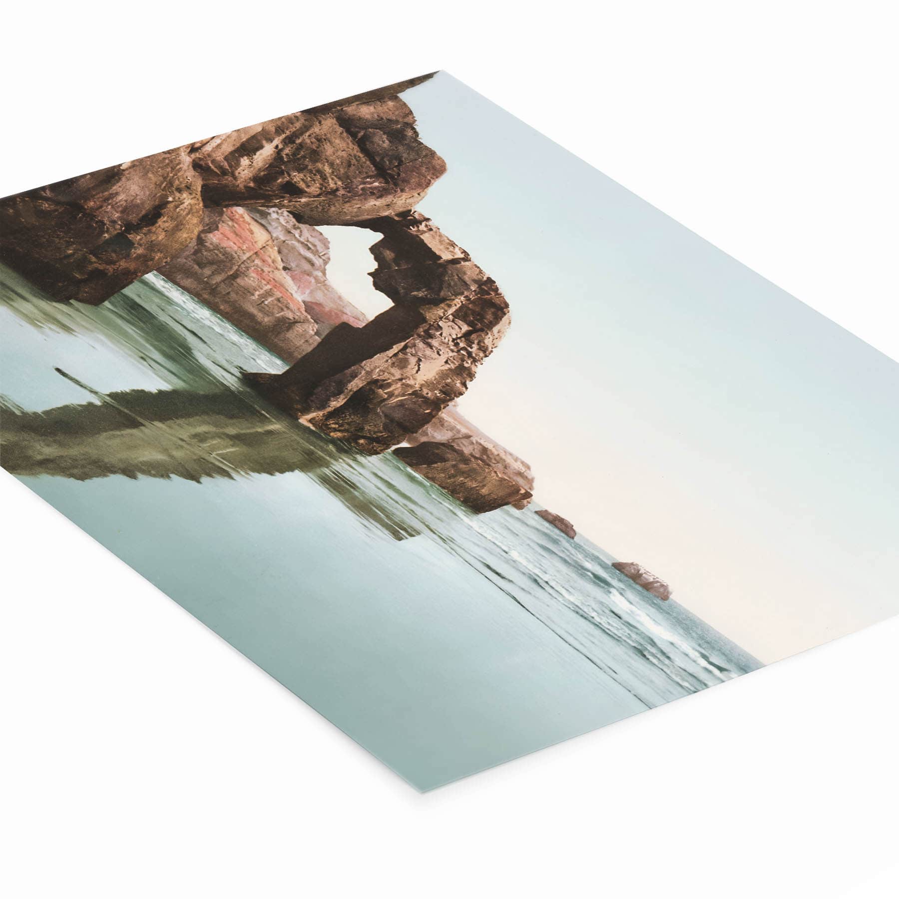 Arch Rock California Coast Art Print Laying Flat on a White Background