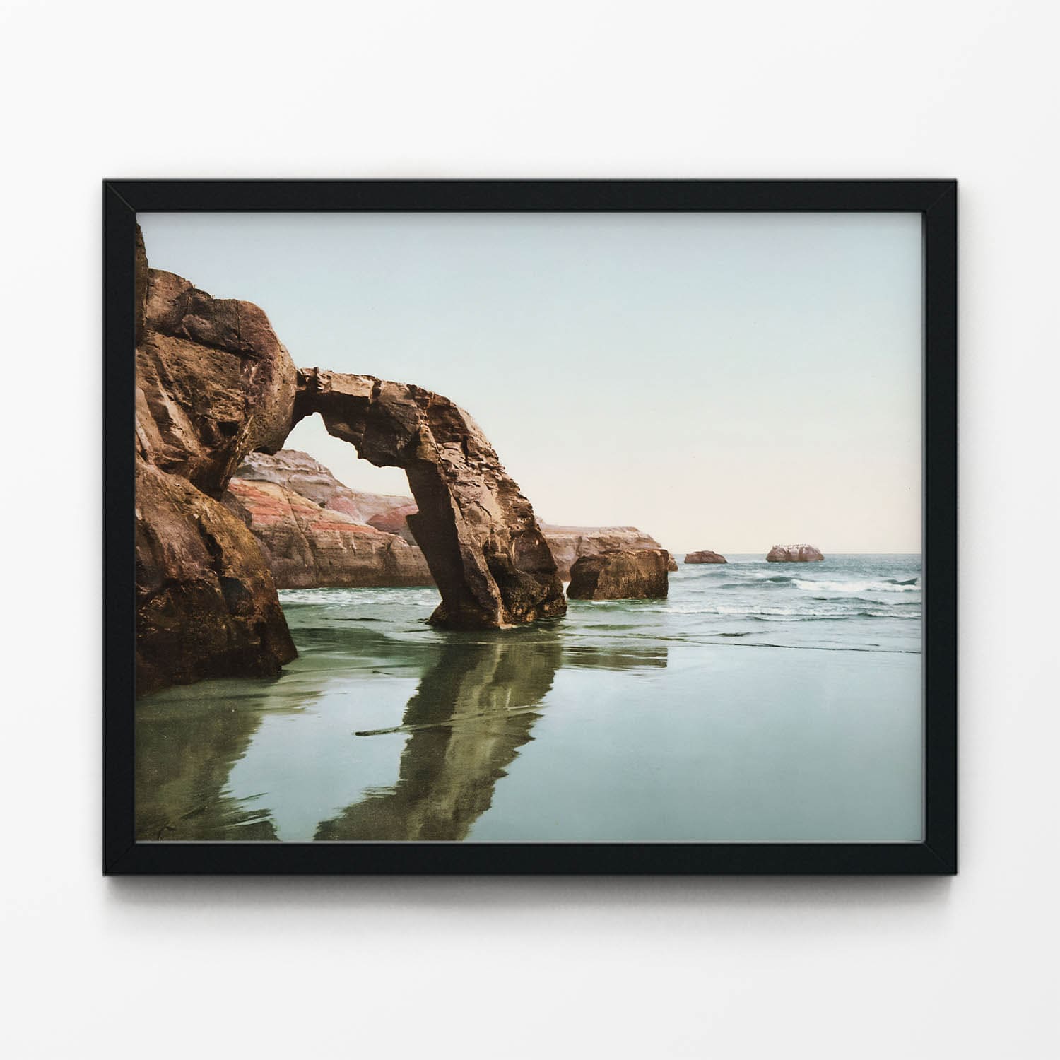 Arch Rock California Coast Art Print in Black Picture Frame
