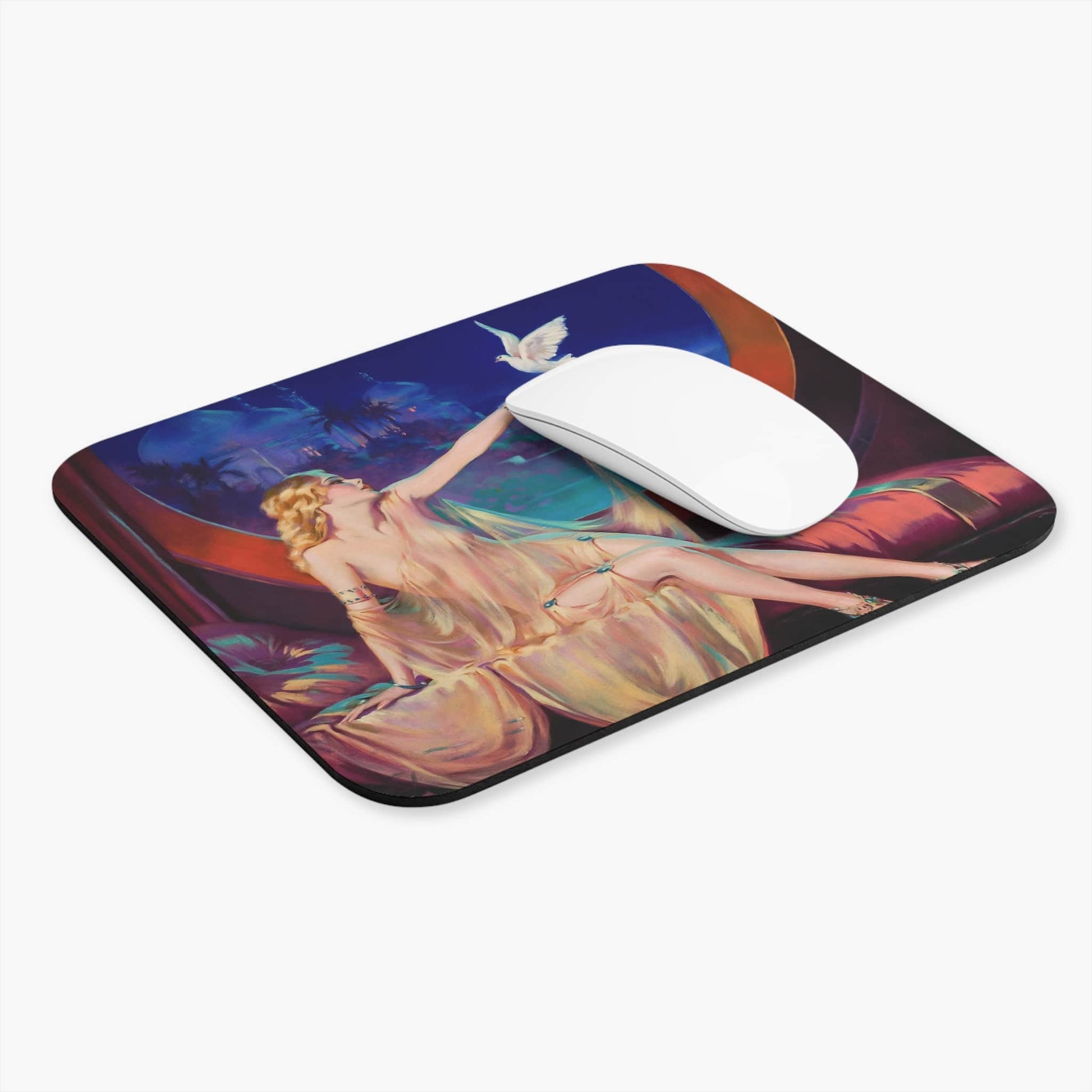 Art Nouveau Computer Desk Mouse Pad With White Mouse