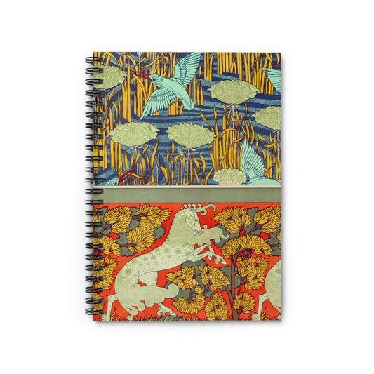 Art Nouveau Notebook with Horses and Hummingbirds cover, perfect for journaling and planning, showcasing elegant Art Nouveau designs of horses and hummingbirds.