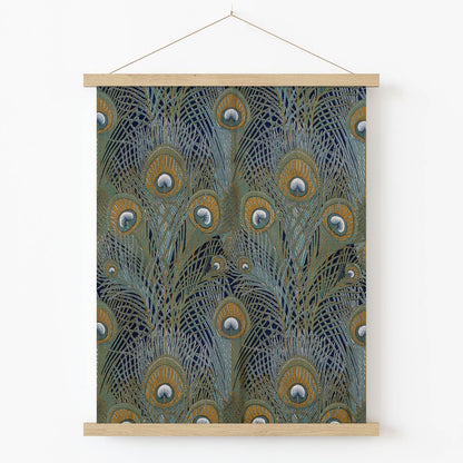 Colorful Feather Art Print in Wood Hanger Frame on Wall