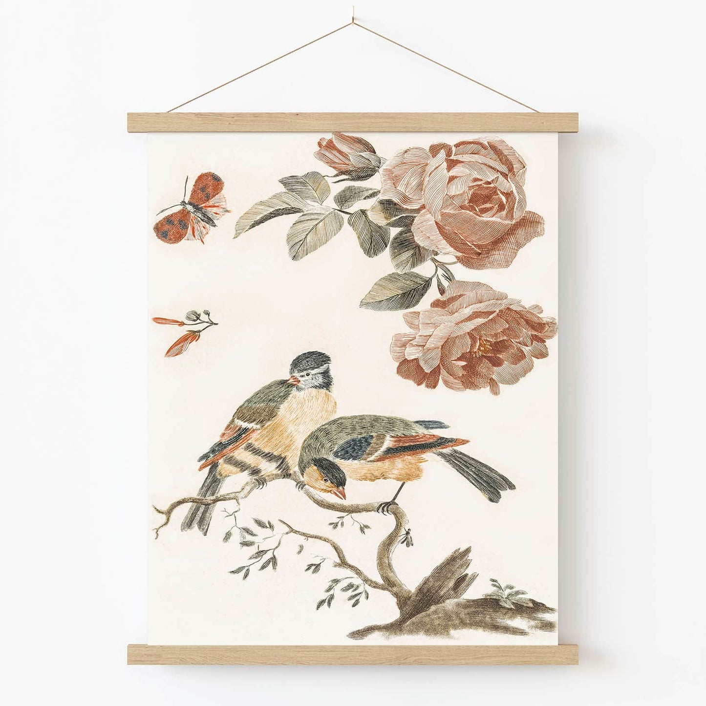 Vintage Bird Drawing in wooden hanger frame