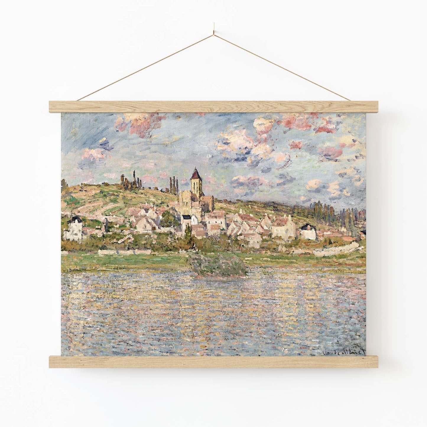 Seine River Art Print in Wood Hanger Frame on Wall