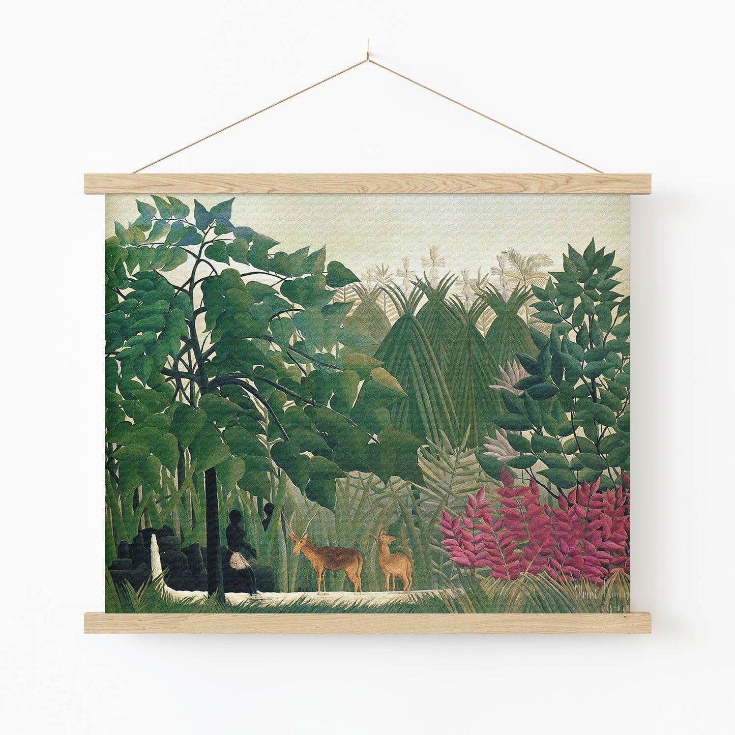 Tropical Art Print in Wood Hanger Frame on Wall