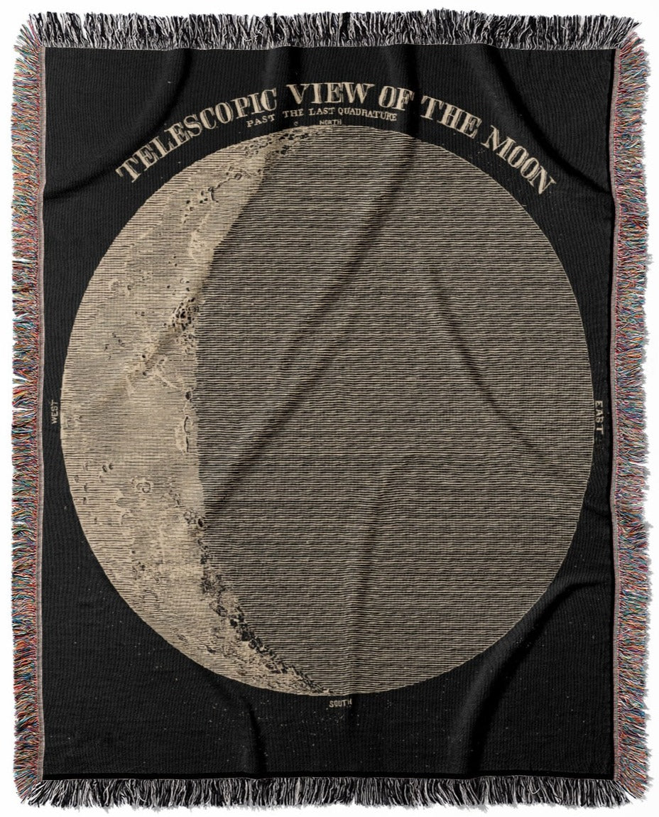 Astronomy woven throw blanket, crafted from 100% cotton, offering a soft and cozy texture with a view of the moon design for home decor.