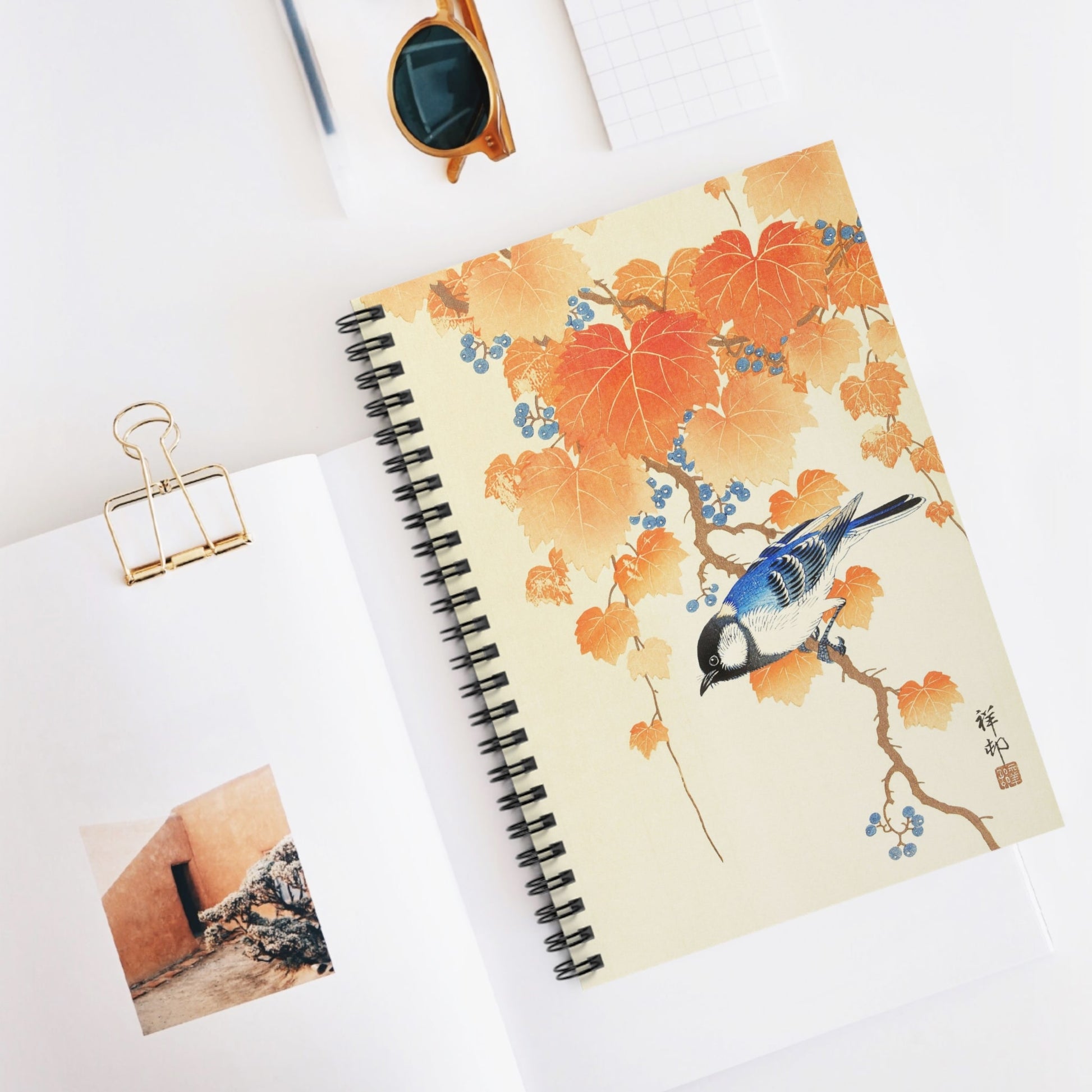 Autumn Leaves Spiral Notebook Displayed on Desk