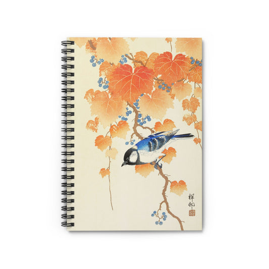 Japanese Birds Notebook with Autumn Leaves cover, perfect for journaling and planning, featuring Japanese birds with autumn leaves.