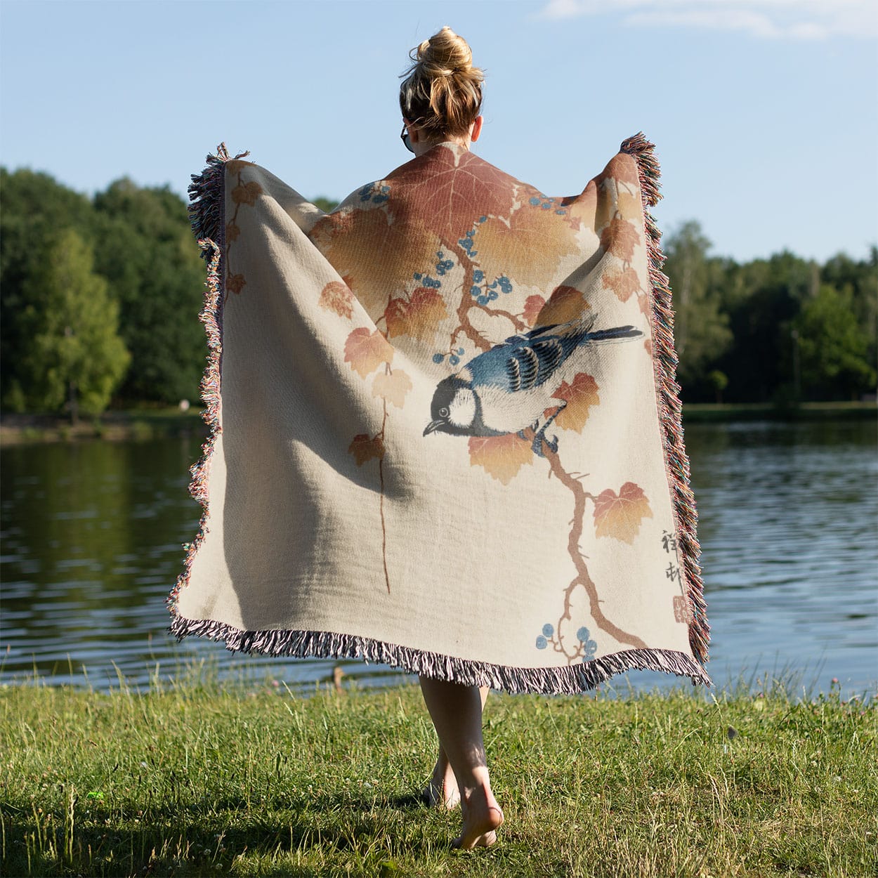 Autumn Leaves Held on a Woman's Back Outside